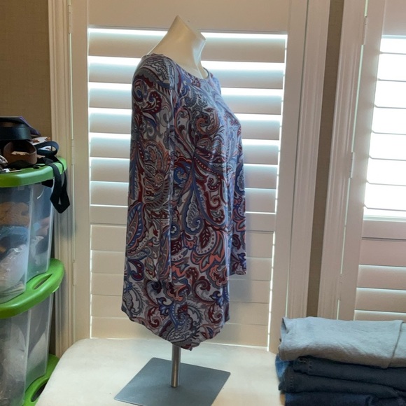 Ruby Rd. Asymmetrical Brown and Blue Tunic with 3/4 Sleeves - Picture 2 of 7